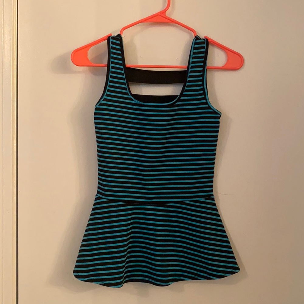 Teal and black stripped Flirty tank